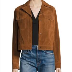 Vince Suede Leather Moto Jacket Tan Women’s Medium Zip Sleeve Snap Pockets